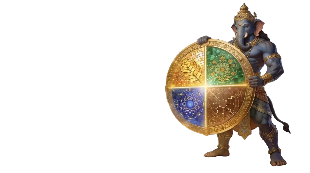Ganesha tenant le bouclier aux 4 quadrants